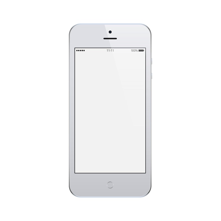 Vector smartphone de color gris con protector de pantalla táctil en blanco aislado sobre fondo blanco.