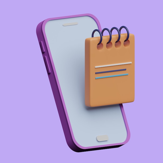 Vector smartphone y concepto de nota objeto 3d realista estilo de dibujos animados