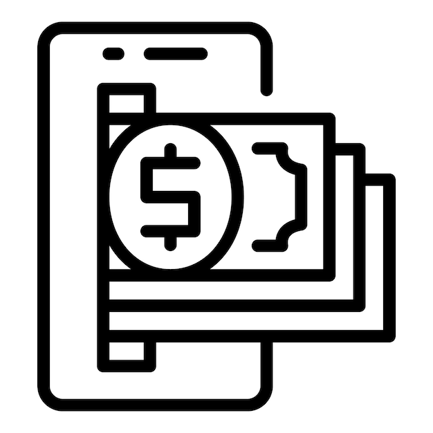 Smartphone dinero en línea icono contorno vector tarjeta digital App banco
