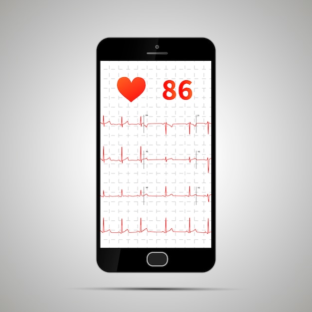 Smartphone con electrocardiograma humano típico