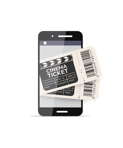 Smartphone con entradas de cine en la pantalla.