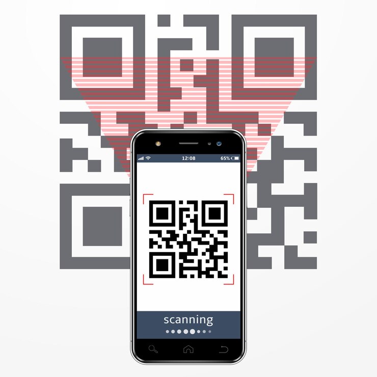 Vector smartphone escaneando código qr