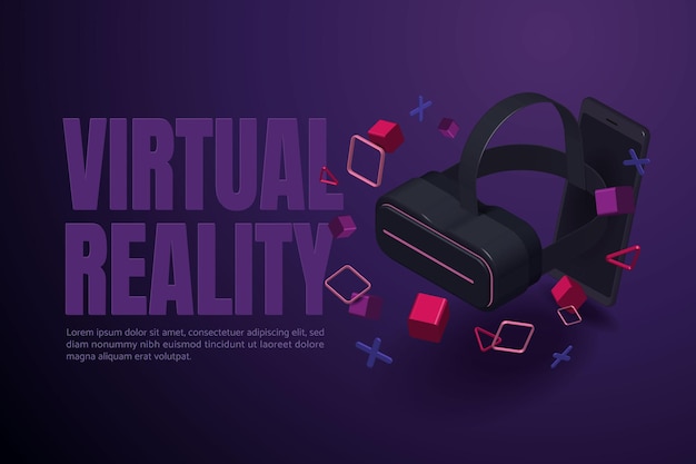 Smartphone y gafas de realidad virtual con objetos flotando para futuros usuarios