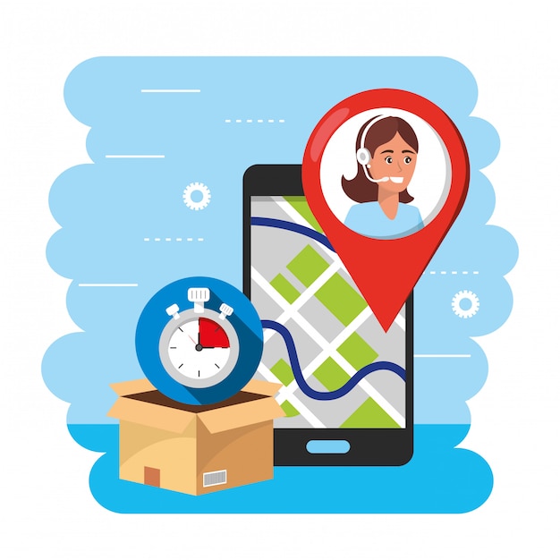 Smartphone gps mapa y agente de call center para servicio