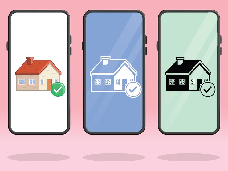 Vector smartphone house check aprobación exitosa de la hipoteca