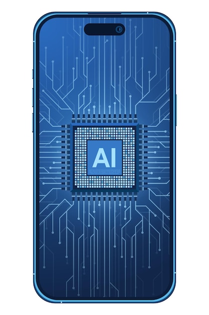 Smartphone con IA Inteligencia artificial y concepto de smartphone Smartphone con procesador de inteligencia artificial futurista Ilustración vectorial