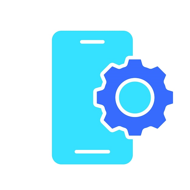 Smartphone con icono de línea de engranaje Gadget multimedia pantalla táctil llamadas aplicaciones de comunicación Internet Vector icono de color sobre fondo blanco para negocios y publicidad