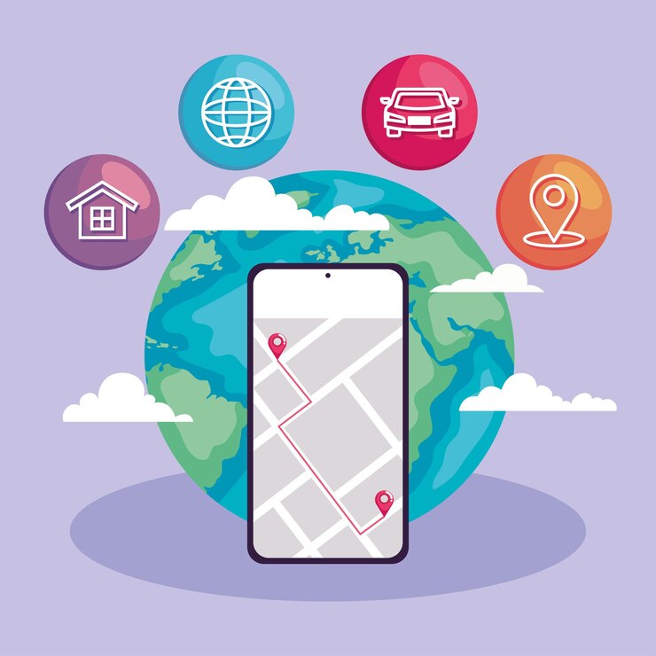 Vector smartphone con iconos de aplicación de ubicación