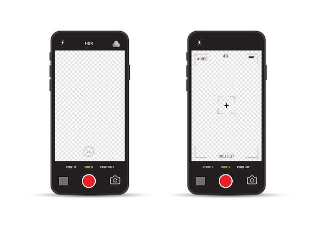 Vector smartphone con interfaz de cámara de visor de cámara. grabación de vídeo.