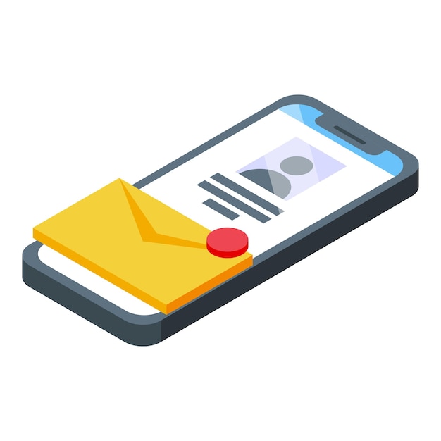 Smartphone isométrico con nueva notificación de mensaje
