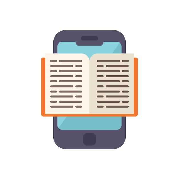 Smartphone leer libro icono vector plano personas en línea curso Web aislado