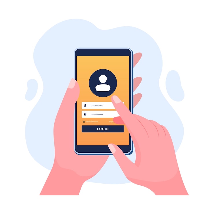 Vector smartphone en la mano con el formulario de inicio de sesión del usuario