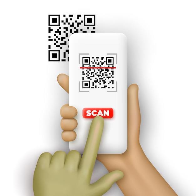 Smartphone en manos escaneando código qr ilustración vectorial