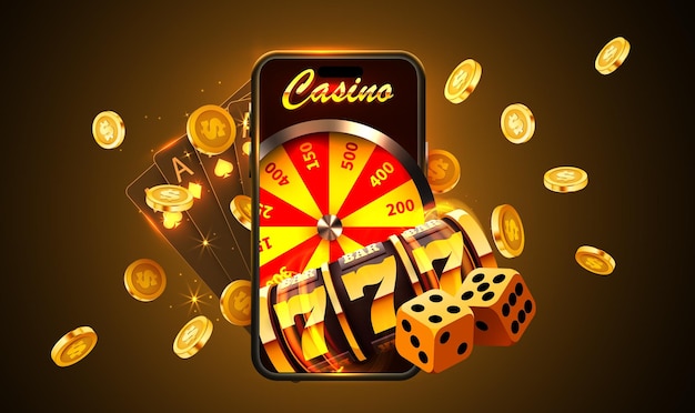 Smartphone con máquina tragamonedas dados cartas de póquer gana el premio mayor gran concepto de ganancia casino premio mayor