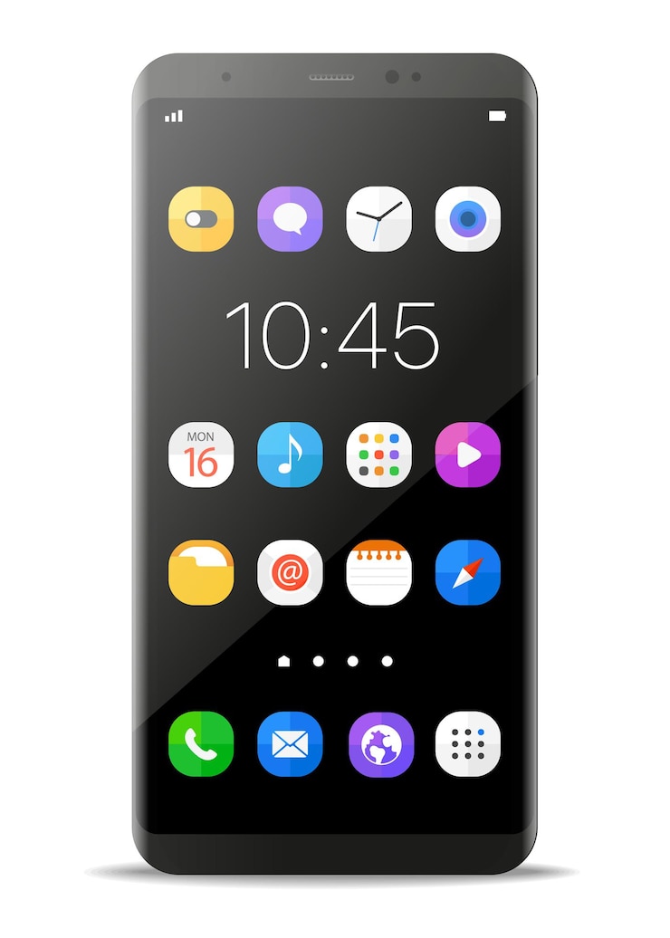 Vector smartphone sin marco moderno aislado sobre fondo blanco.