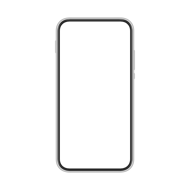 Smartphone sin marco con pantalla en blanco en blanco. Teléfono celular aislado, ilustración