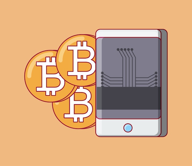 Smartphone con monedas de bitcoins