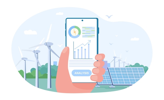 Smartphone móvil de mano con concepto de aplicación de monitoreo del uso de energía eléctrica