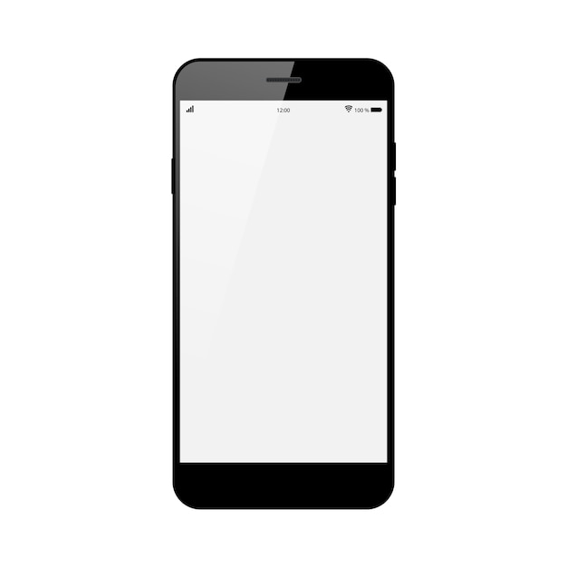 Smartphone negro con pantalla táctil en blanco aislado