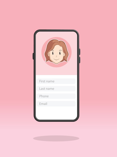 Smartphone Página de contacto Información personal de la mujer