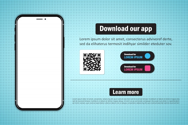 Vector smartphone con pantalla en blanco para descargar la aplicación con código qr
