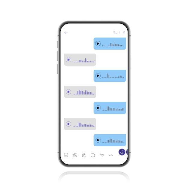 Smartphone con pantalla de chat de voz. plantilla de burbuja de sms para crear diálogos. ilustración moderna estilo plano.