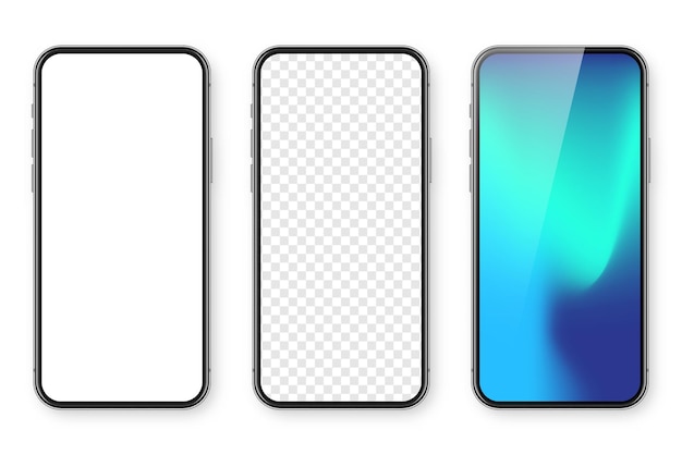 Smartphone con pantalla táctil en blanco y fondo de fondo abstractamente colorido teléfono móvil sin marco