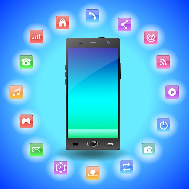 Smartphone con pantalla táctil con iconos de aplicaciones