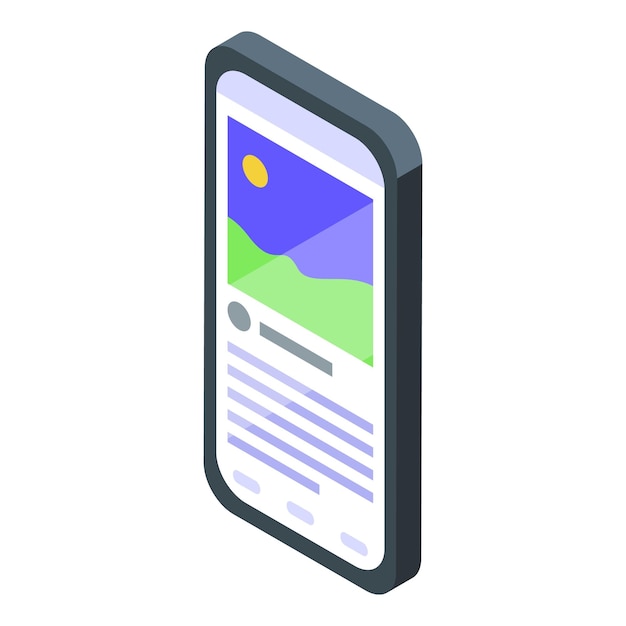 Smartphone que muestra contenido de redes sociales con foto de paisaje y descripción de texto