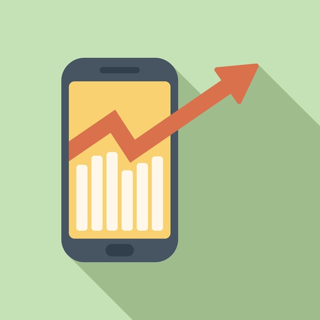 Smartphone que muestra el gráfico de crecimiento y la flecha roja que sube