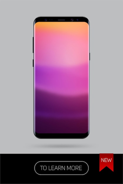 Smartphone realista, nueva versión del teléfono móvil moderno en color negro aislado sobre fondo gris, teléfono de ilustración realista.