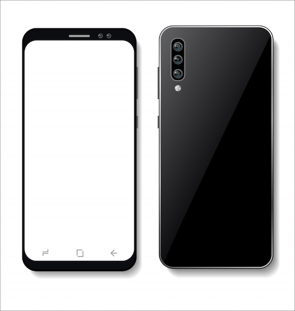 Smartphone realista con pantalla en blanco aislada