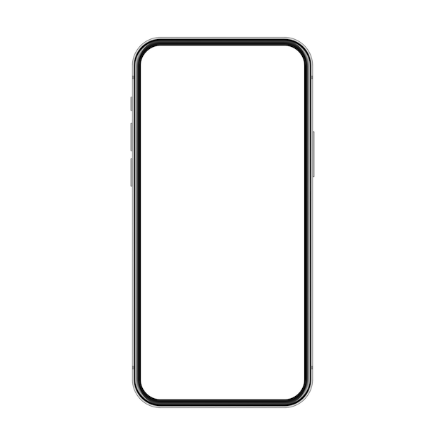 Smartphone realista con pantalla táctil en blanco aislado sobre fondo blanco Teléfono móvil sin marco en vista frontal Maqueta de dispositivo detallada de alta calidad Ilustración vectorial