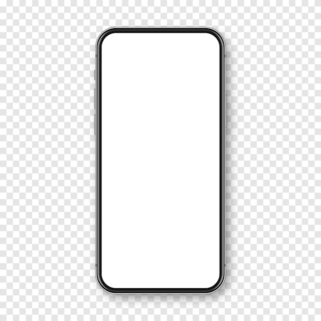 Smartphone realista con pantalla táctil en blanco en fondo a cuadros teléfono móvil sin marco en la parte delantera