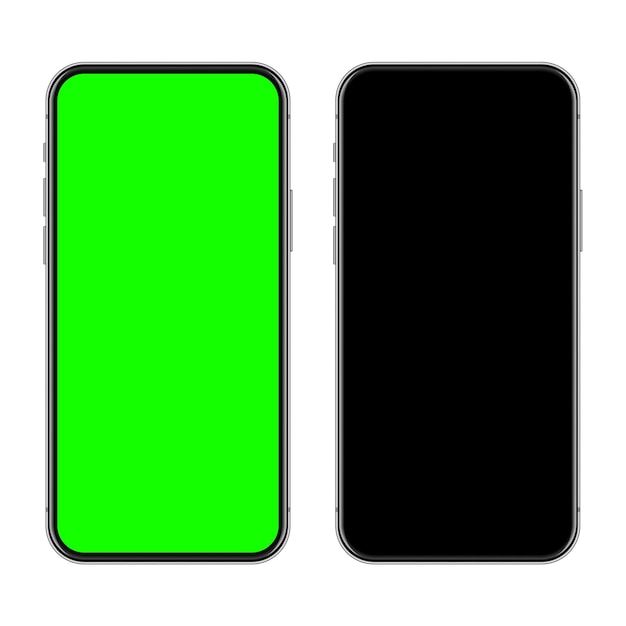 Smartphone realista con pantalla táctil en blanco y fondo de tecla de croma verde teléfono móvil sin marco