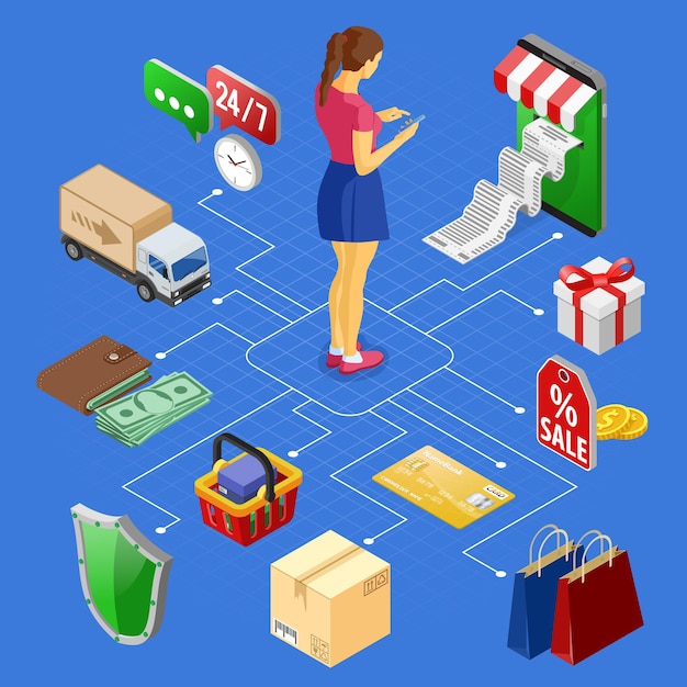 Smartphone con recibo, dinero, cliente. Compras en Internet y concepto de pagos electrónicos en línea.
