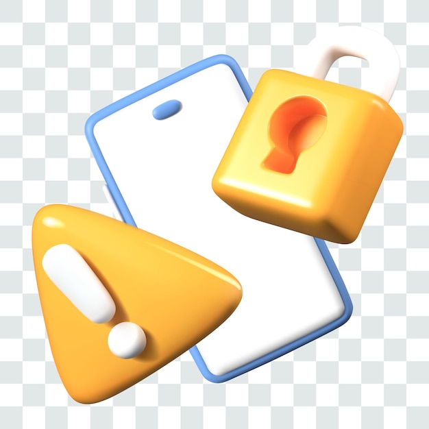 Smartphone con señal de advertencia de bloqueo de pantalla en blanco Modelos vectoriales aislados al estilo de dibujos animados