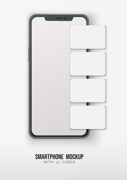 Smartphone tendido en una superficie con tarjetas de sombra y ui