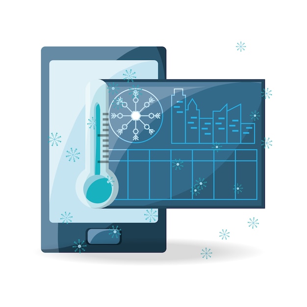 Smartphone y termómetro del clima