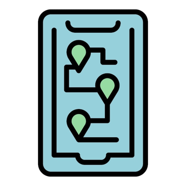 Smartphone tienda calle icono contorno vector mall botón mapa pin color plano