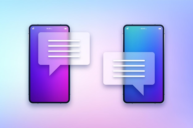 Smartphones con ilustración de aplicaciones de chat transparente