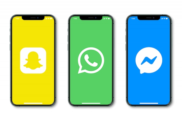 Vector smartphones con logo de redes sociales en pantalla