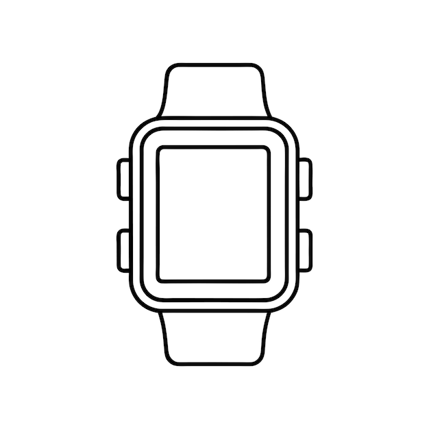 Smartwatch Contorno Vector Minimal Línea negra y blanca Arte del moderno dispositivo digital portátil