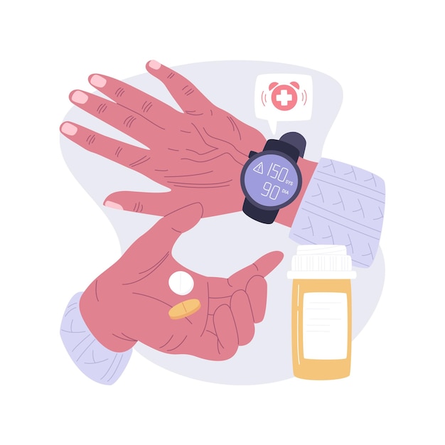 Smartwatch control de la presión arterial ilustraciones de vectores de dibujos animados aislados