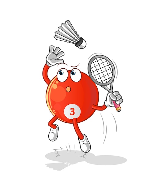 Smash de bola de billar roja en vector de mascota de dibujos animados de dibujos animados de bádminton