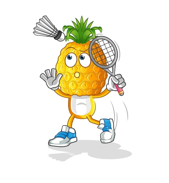 Smash de dibujos animados de cabeza de piña en el vector de mascota de dibujos animados de bádminton