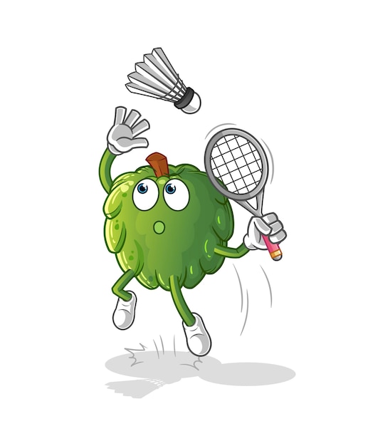 Smash de guanábana en dibujos animados de bádminton. vector de mascota de dibujos animados