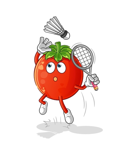 Smash de tomate en vector de mascota de dibujos animados de dibujos animados de bádminton