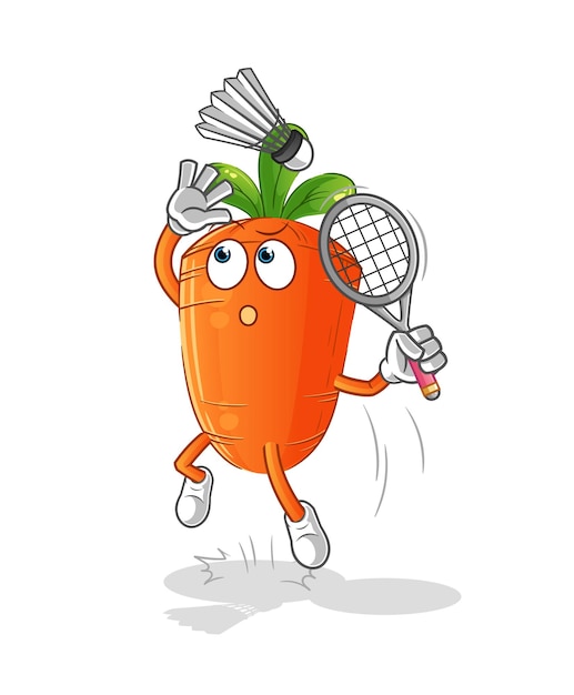 Smash de zanahoria en vector de mascota de dibujos animados de dibujos animados de bádminton