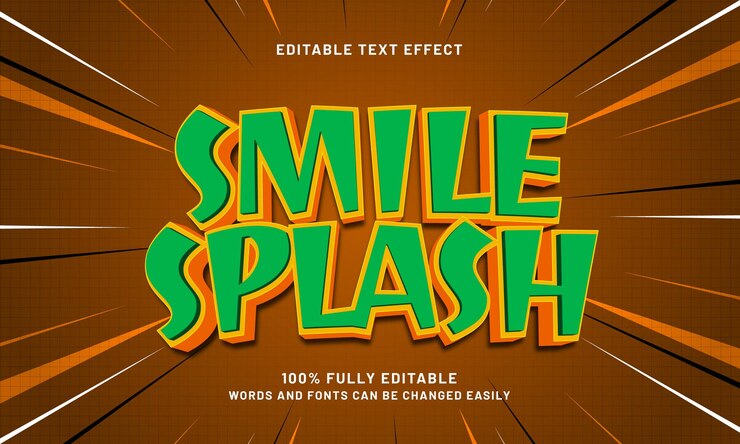 Vector smile splash efectos de texto editables con un tema para niños y juegos